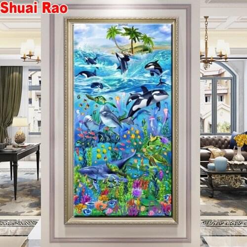 Underwater World Dolphin full square diamond painting fish full square round drill cross stitch DIY hand puzzle embroidery art