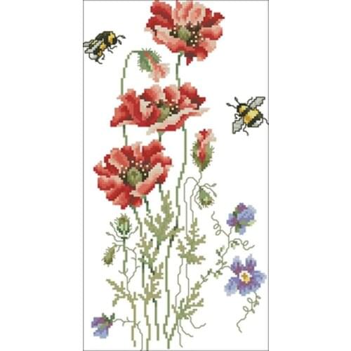 Poppy and bumblebee patterns Counted Cross Stitch 11CT 14CT 18CT DIY Chinese Cross Stitch Kits Embroidery Needlework Sets