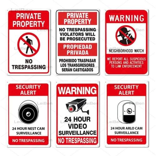 Warning Metal Tin Sign Video Surveillance/no Intrusion Into Metal Sign Wall Decoration Yard Residential Area Red Metal Plate