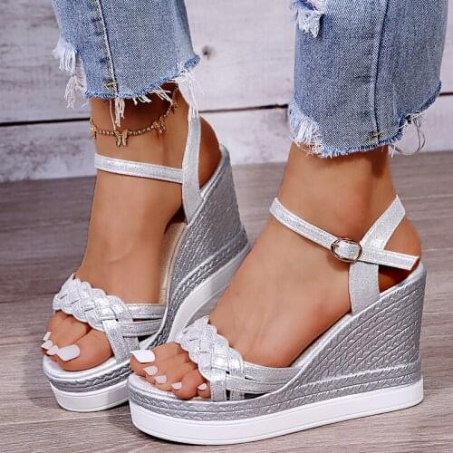 Womens Sandals Wedges Footwear Summer Platform Sandals Women Shoes Buckle Female Slip on Peep Toe Weave Ladies Casual 2021