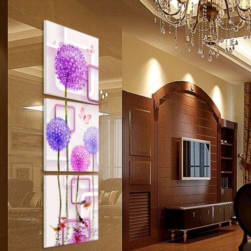 Modern Wild Dandelion Purple Flower Canvas Art Hand Drawing Wall Bedroom Decorative Mural Poster S804