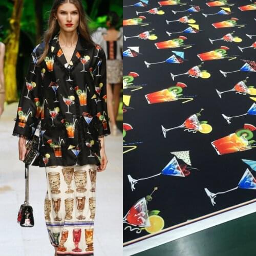 Cocktail glass printing polyester fabric cloth 145 cm width womens children shirt dress clothing fabric alibaba express