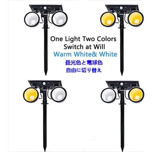 Solar Power RGB Light Outdoor led PIR Motion Body Sensor Wall Double Head Spotlight 360° Adjust For Yard Garage Lawn Waterproof