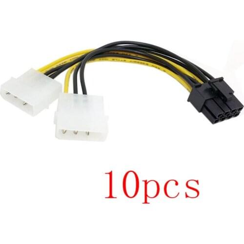 10pcs 6 inch 2 x Molex 4 pin to 8-Pin PCI Express Video Card Pci-e ATX PSU Power Converter Cable Molex to Pcie 8 pin