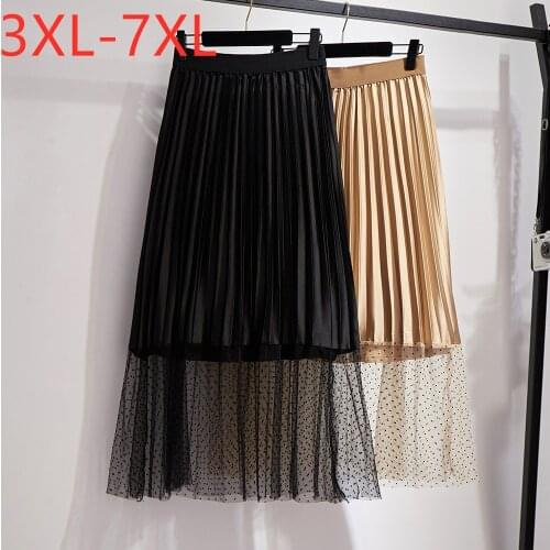 New 2021 summer plus size long skirt for women large casual loose gauze a line pleated skirts black khaki 3XL 4XL 5XL 6XL 7XL