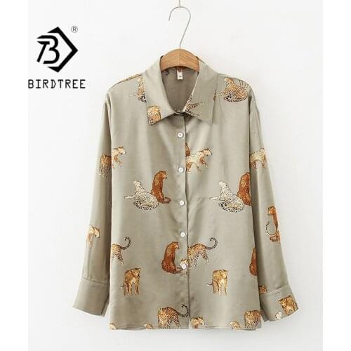 Fall New Women Vintage Leopard Print Black Shirt Long Sleeve Button Up Chiffon Blouse Summer Casual Tops Feminina Blusa T07509F