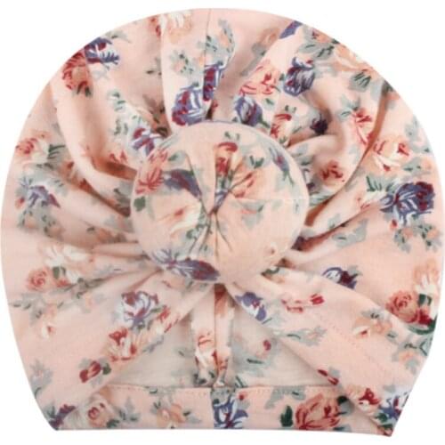 Bulk Wholesale Floral Cotton Turban Hat Peach Pink Beanie Infant baby girl cotton stretchy cap