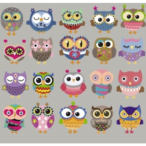 20pcs Cartoon Night Owl Washable Heat Transfer Stickers Vinyl Patches Jumpsuit Iron On Patch For Clothing Appliques Patchwork