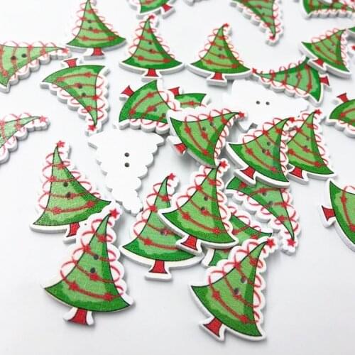 50pcs Multicolor Christmas tree Decorative Buttons 2 Holes Wood Buttons Fit Scrapbooking Crafts DIY WB574