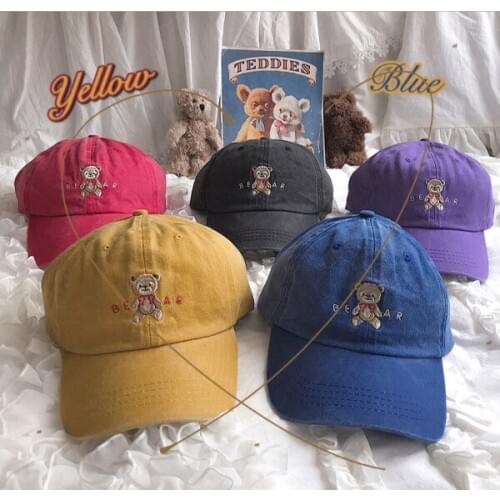 6 Colors Bear Vintage Feel Womens Girls Baseball Hat Cap Washed Old Feel Cute Hat