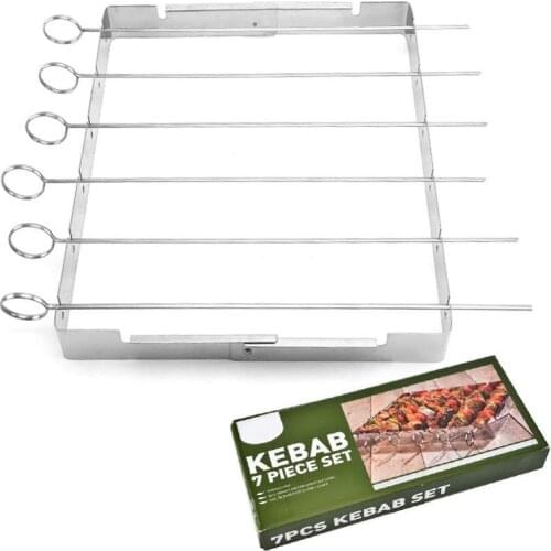 Barbecue Stainless Steel Kabob Rack Set with Six Skewers for Grilling Outings Cooking Tools BBQ Grill Grilling Accessories