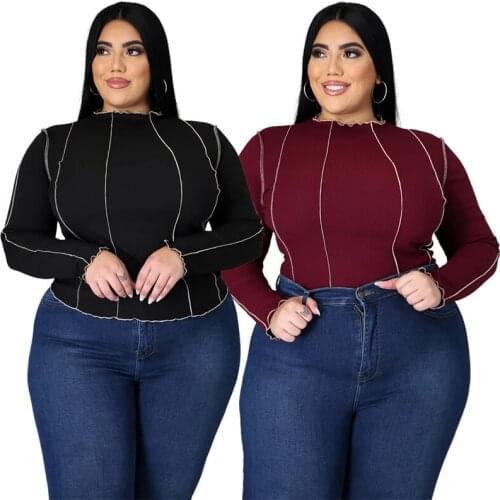 Blusas Plus Size Long Sleeve Shirt Women Blouse Casual Ribbed Tops Winter Ruffled Collar Womens Blouses Wholesale Dropshipping