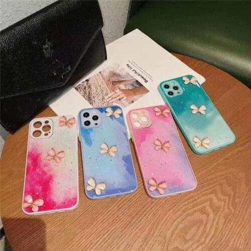 3D Butterfly Smooth Jelly Glitter Stars Case For Samsung Galaxy S21 Cover For Samsung Note 10 Plus Note 20 Ultra S20 Plus S10