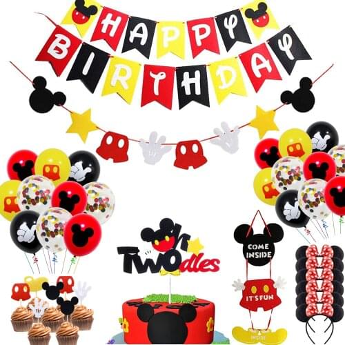 Disney party Theme Mickey Mouse Birthday Cup Plate Fork Tablecloth Party Supplies Baby Shower Mickey Party Banner Decor Balloon
