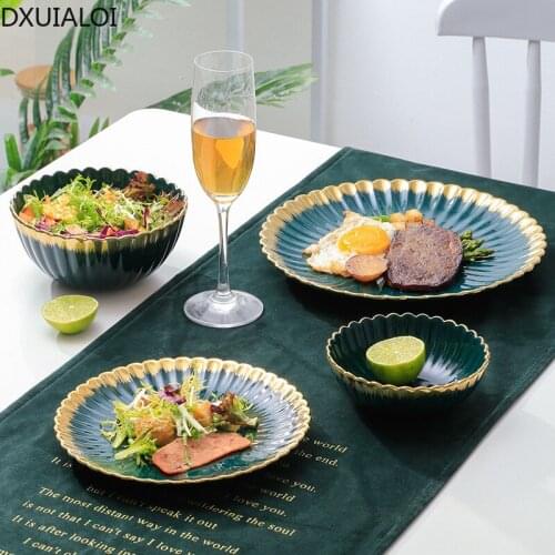 Home Phnom Penh Chrysanthemum Ceramic Plate Green Glazed Steak Plate Salad Bowl Soup Bowl Western Food Plate Home Decoration