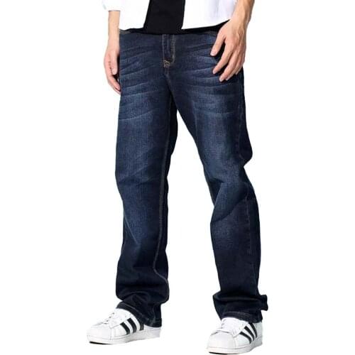 Spring Autumn Men Fashion Jeans Straight Loose Baggy Harem Denim Pants Casual Cotton Trousers Blue Plus Size 28-48