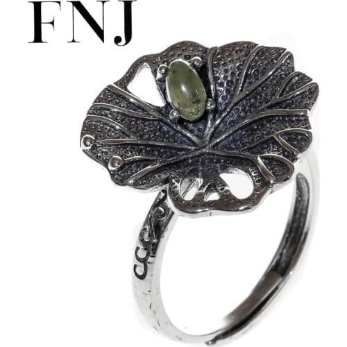 FNJ Jasper Lotus Rings 925 Silver Adjustable Size Open Popular S925 Solid Silver Ring for Women Jewelry Fine