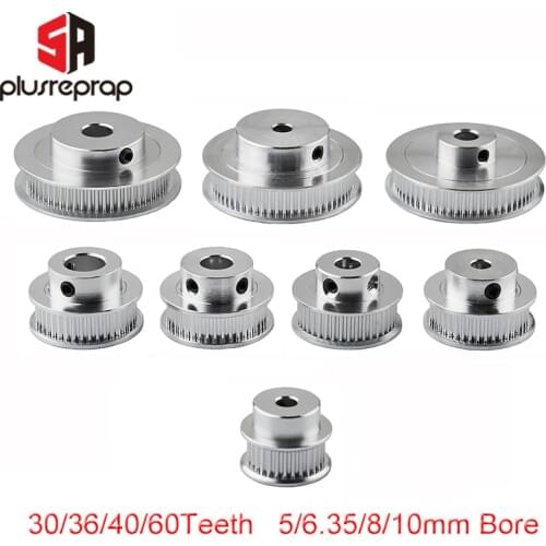 GT2 Timing Pulley 30 36 40 60 Teeth Aluminum Bore 5 6.35 8MM for Belt Width 6mm 10mm Belt for 3D Printer Reprap