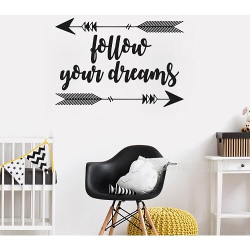 Art Font Text Stickers Follow Your Dreams Wall Decal Quote Aroow Tribal Wall Sticker Boho Style Vinyl Removable Home Decor LC306
