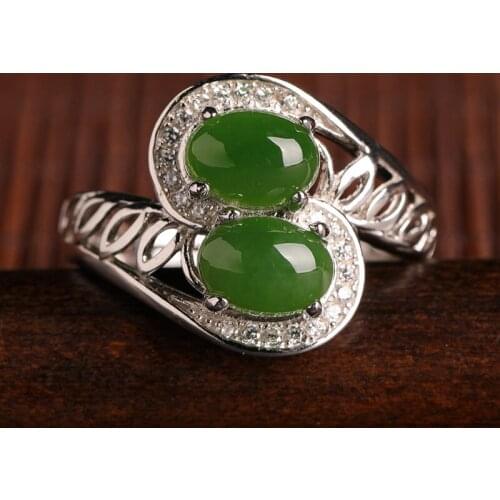Real green jade ring hetian jade resizable emerald ring micro-inlaid 925 sterling silver women rings jade jewelry nickles women