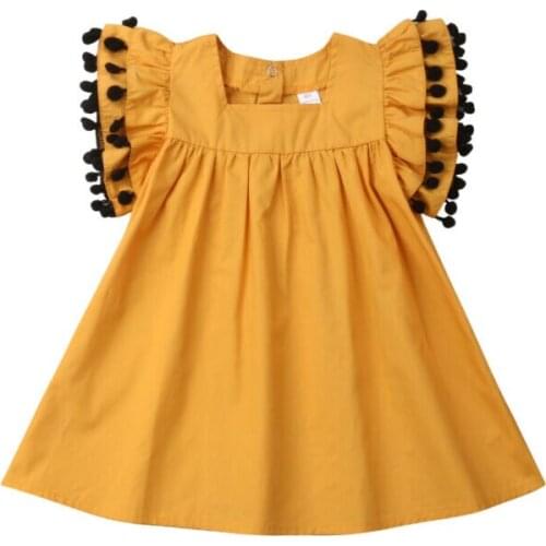 Toddler Baby Girl Summer Ruffle Sleeve Princess Dress Party Kids Clothes Solid Dresses