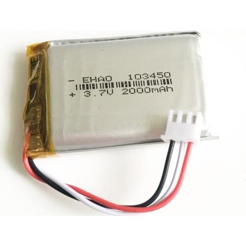 3.7V 2000mAh 103450 with JST 2.54mm 3pin plug lipo polymer lithium rechargeable battery for GPS navigator DVD e-book camera