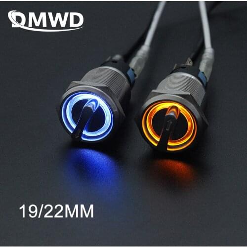 19mm 22mm Metal Rotary Button Brass Latching 2Position 3Position Switches Button Rotary 2NO2NC NONC ON OFF Button With/No LED