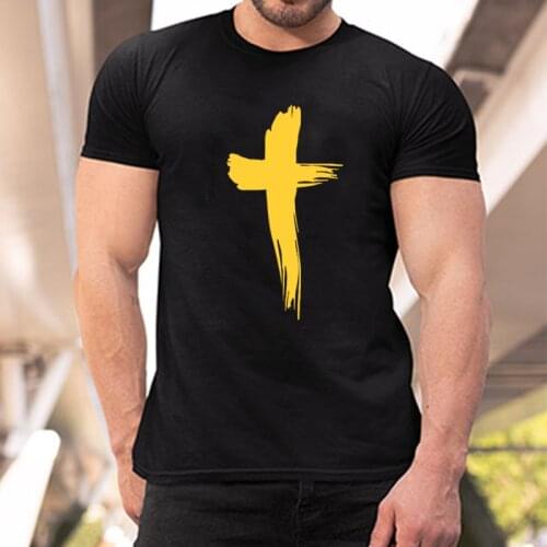 Cross Fashion BlackSilver T Shirt Summer Men Tops Short Sleeve Cotton Mans Tshirt Cotton Religious Jesus Tee