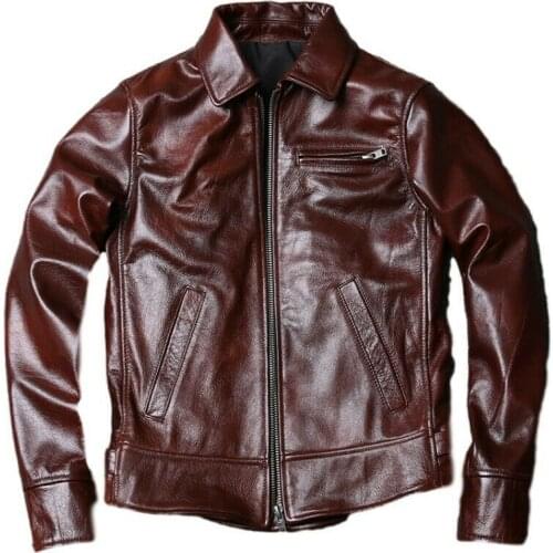 Mens Leather Jacket Motorcycle Outwear Slim Fit Long Sleeve Cowhide