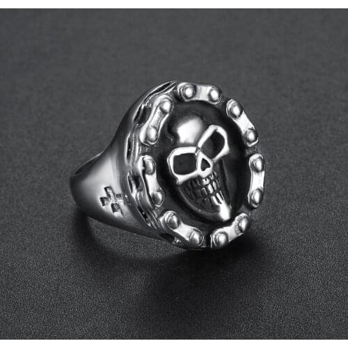 Megin D Vintage Personality Locomotive Style Skull Titanium Steel Rings for Men Women Couple Family Friend Fashion Gift Jewelry