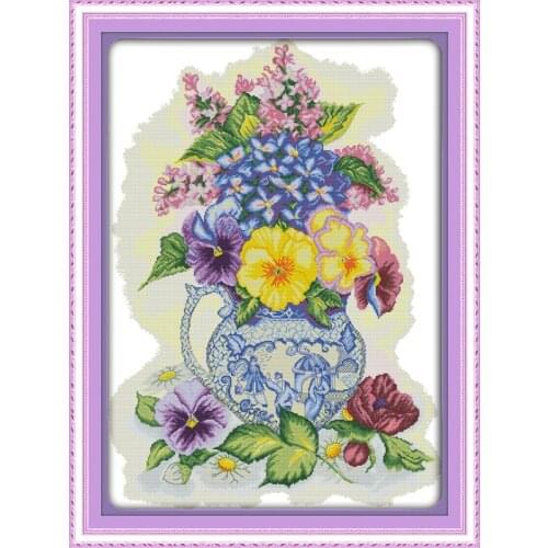 Three Color Vase Flower Canvas Cross Stitch Kits Art Crafts Accurate Printed Embroidery DIY Handmade Needle Work Home Decor