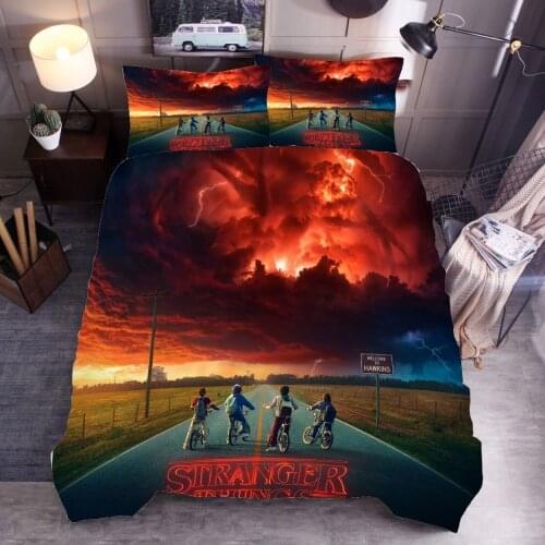 Stranger Things 3D Printed Bed Cover Pillowcase Dusk View Home Decor Winter Bedding Sets 2/3 Piece Microfiber Quilt Cover