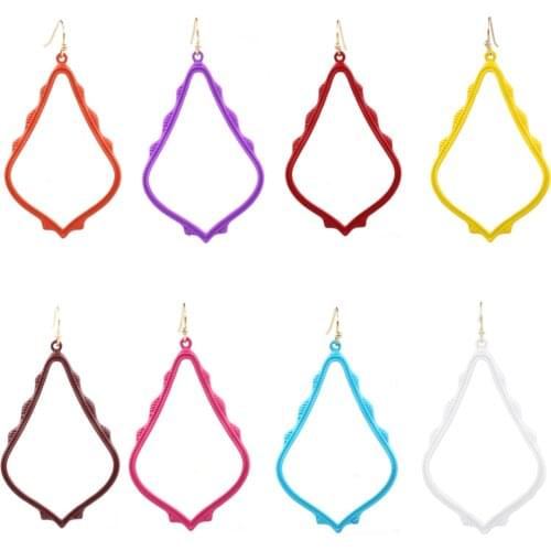2018 New Fashion Water Drop Hollow Out Frame Alloy Metal Matte Spray paint Simple Sophee Bright color Drop Earrings for Women