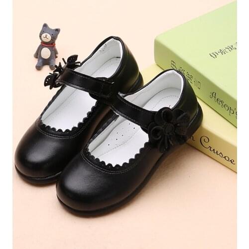 2020 New Kids Girls Flower Children Leather Shoes For Girls School Red Black Pink Party Wedding Dance Dress Shoes