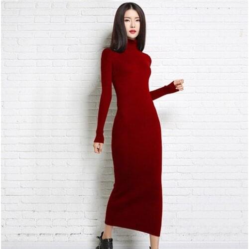 New autumn and winter sexy long dress soft feminine with long collar cashmere sweater female turtleneck knitted pullovers S1980
