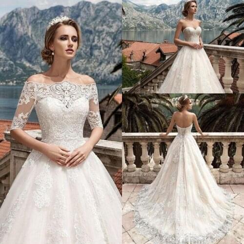 New Sexy Elegant Wedding Dresses A Line Lace Appliques Beaded Illusion With Detachable Jacket Sweep Train Plus Size Wedding Brid