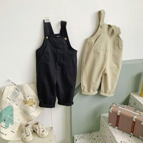 Toddler Kids Overalls Korean Solid Baby Boys Girls Casual Loose Jumpsuits 2-7 Y Childrens Fashion Overalls Pants Kids Trousers