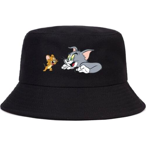 New Funny Cute Cat and Mouse print Bucket Hat Double-sided Men Women Outdoor Casual Sun Visor Fisherman Panama Basin Hat