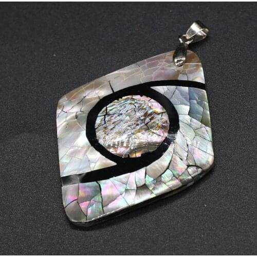Natural Stripe Shell Pendant Rhombus Shape Exquisite Abalone Pendant Charms for Women DIY Jewelry Making Necklace Gift
