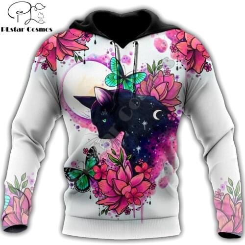 Premium Cat & Flowers 3D All Over Printed Mens Hoodie Animal Streetwear Autumn Sweatshirt Unisex Casual Jacket Tracksuits DK054