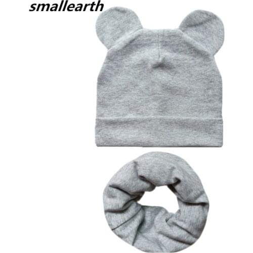 Cotton Children Hats Spring Autumn Winter Baby Hat Scarf Set Child Skullies Caps Boys and Girls Kids Beanies Solid Color Ear Hat
