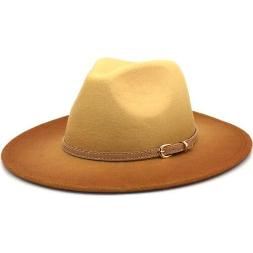 Men Women Two-color gradient Wide Brim Wool Felt Jazz Fedora Hats British style Trilby Party Formal Panama Cap Dress Hat
