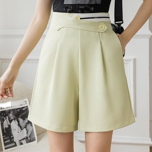 LJSXLS Casual High Waist Wide Leg Shorts Women 2021 Summer Loose Straight Suit Shorts Korean Fashion Solid Pockets Zipper Female