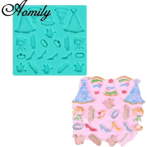 Aomily High Heels Dress Skirt Silicone Cake Molds for DIY Wedding Cake Chocolate Mousse Jelly Bakeware Molds Pastry Baking Tools