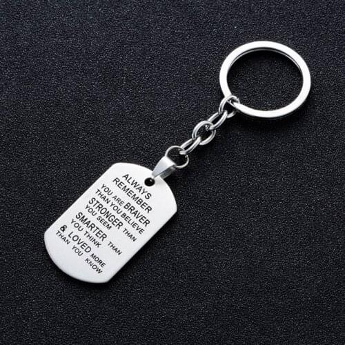 Always Remember You Are Braver Stainless Steel Letter Motivational Keychain Keyrings Pendant Necklace 10PCS