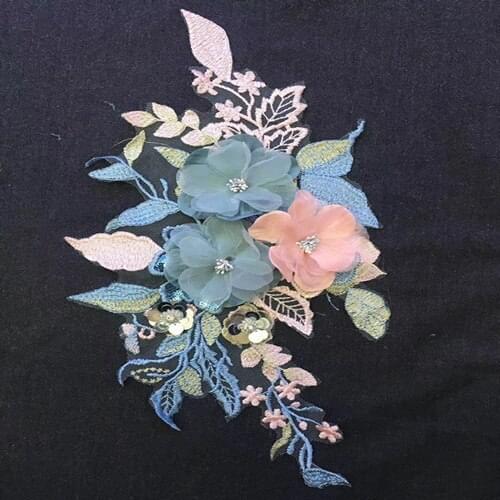 Embroidered 3D Flowers Sew On Patches mesh Lace Ribbon Edge DIY Trimmings Patch Applique For Craft Wedding Bridal