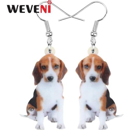 WEVENI Acrylic Sitting Beagles Dog Earrings Animal Drop Dangle Jewelry For Women Girl Teen Kids Party Charm Decoration Gift Bulk