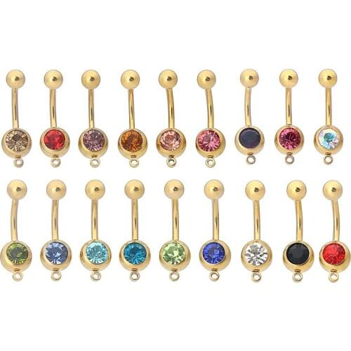100pcs Body Jewelry Shine Gems Surgical Steel Navel Rings Belly Button Bar Navel Piercing + Circle DIY Jewelry Gold Color 14g