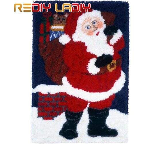 Latch Hook Rug Crocheting Cushion Mat Santa Clause Tapestry Kits Acrylic Yarn Pre-Printed Canvas DIY Carpet Rug Arts & Crafts