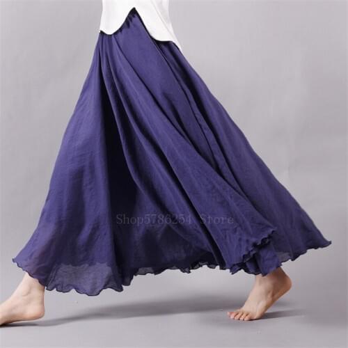 2020Summer Linen Flamenco Skirt Women Female Spanish Skirt Ballroom Gypsy Dance Skirt Big Wing Skirt Retro 7MHemline Stage Dress